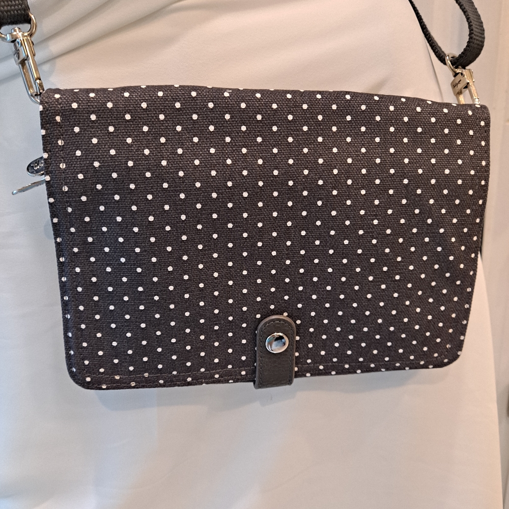 thirty-one Gray/White Pin Dot Canvas 'Double-Up' Cotton Crossbody Bag
